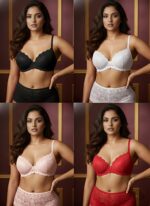 4Pis Ring-Safe Premium Lace Foam Bra Panty  Combo Set