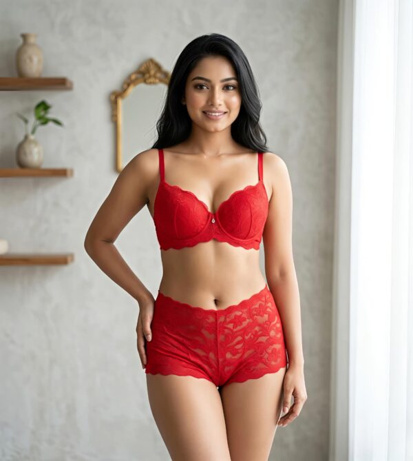 4Pis Ring-Safe Premium Lace Foam Bra Panty  Combo Set 2 - Image 2