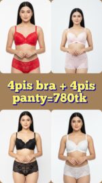 4Pis Ring-Safe Premium Lace Foam Bra Panty  Combo Set  3