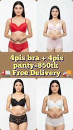 4Pis Ring-Safe Premium Lace Foam Bra Panty  Combo Set free