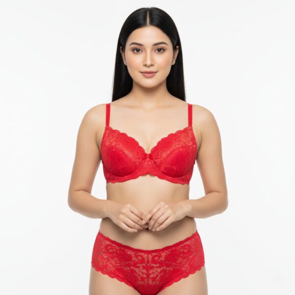 4Pis Ring-Safe Premium Lace Foam Bra Panty  Combo Set  3 - Image 2