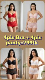 4Pis Ring-Safe Premium Lace Foam Bra Panty  Combo Set  3